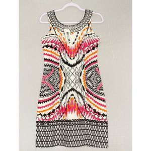 NOS Belma Sheath Dress Small Multicolor Tribal Print Knee Length